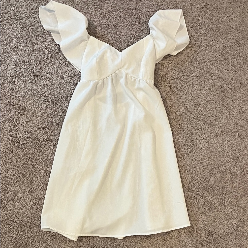 SHEIN White Ruffle Sleeve V-Neck Mini Dress